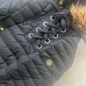 Black Quilted Jacket with Fur Trim